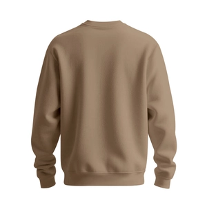Rückansicht eines kamelfarbenen Sweatshirts mit Rundhalsausschnitt und Rippbündchen am Saum