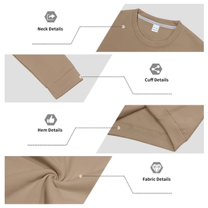 Detailansicht von Rundhalsausschnitt, Rippbündchen, Saum und Stoffstruktur des Sweatshirts
