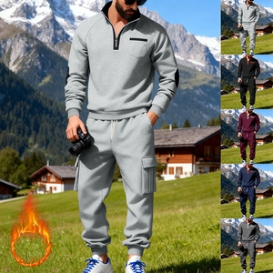 Herren Thermofleece Trainingsanzug mit Half-Zip Sweatshirt und Cargo-Jogginghose in Hellgrau
