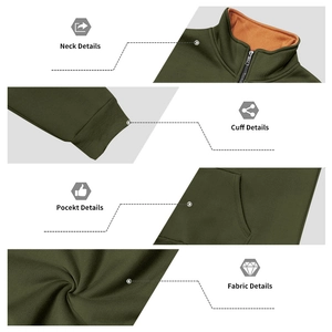 Detail van sweatshirt met oranje contrastkraag en geribbelde textuur van de manchetten