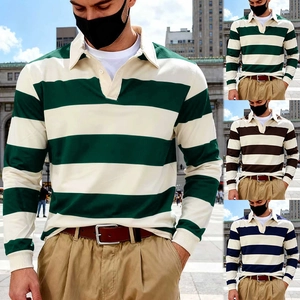 Polo da uomo a maniche lunghe con motivo a righe e colletto classico in stile casual