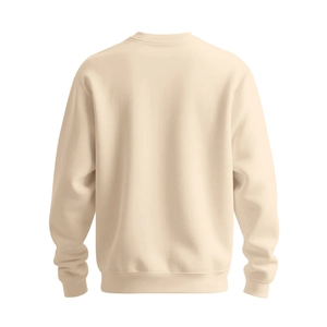 Rückansicht von beige Rundhals Sweatshirt mit überschnittenen Schultern und Rippbündchen
