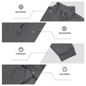 Detail view of silver zipper, ribbed cuffs, and hem of men's fleece-lined sweater