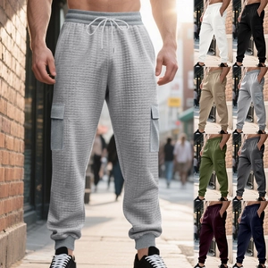 Men's loose waffle knit cargo joggers with drawstring waist and multiple color options
