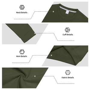 Detailansicht eines olivgrünen Sweatshirts mit Ausschnitt, Bündchen und Rippenstruktur