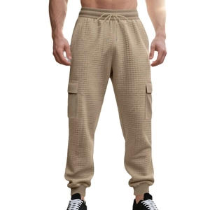 Pantalon cargo jogger kaki gaufré pour homme avec taille élastique et poches