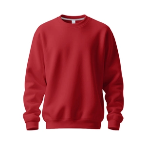 Nahaufnahme eines roten Sweatshirts mit Rundhalsausschnitt und Größenetikett M