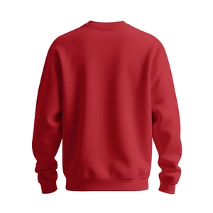 Rückansicht eines roten Sweatshirts mit Rippbündchen an Saum und Ärmelmanschetten