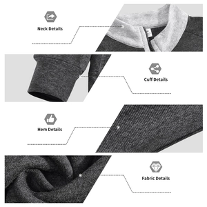 Detailansicht des Stehkragens, der Rippbündchen und der Stoffstruktur des Sweatshirts