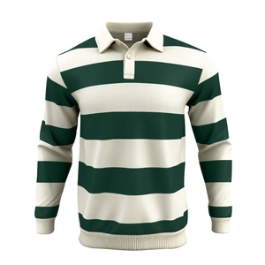 Dettaglio della polo da uomo a ampie strisce verde scuro e bianco panna con polsini