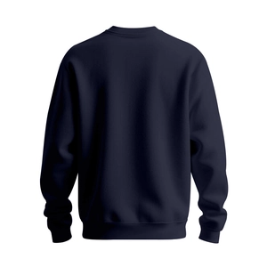 Rückansicht eines dunkelblauen Sweatshirts mit Rippstrick-Details an Saum und Bündchen