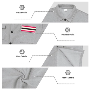 Détails de la veste cargo grise avec poche poitrine rayée et texture du tissu en maille