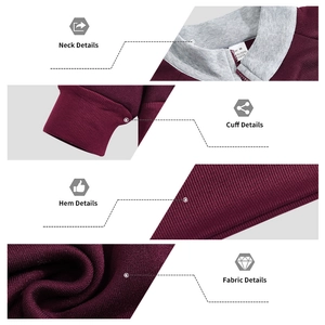 Detail eines burgunderroten Zip-Hoodies mit grauem Stehkragen und gerippter Stoffstruktur