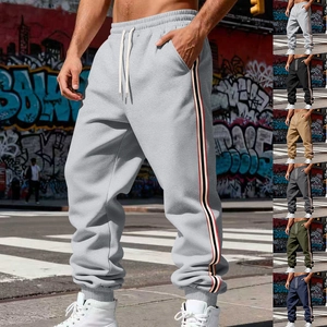 Men's Casual Side Stripe Joggers Thick Fleece Sweatpants Drawstring Waist Elastic Cuff Track Pants Winter Streetwear