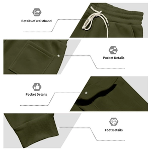 Détails du pantalon cargo vert olive montrant la taille, les poches et les chevilles