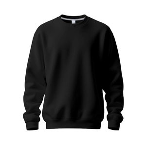 Detailansicht eines schwarzen Sweatshirts mit Rundhalsausschnitt und Rippbündchen