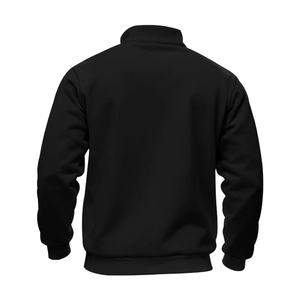 Detail view of the ribbed cuffs and hem on this men's winter fleece stand collar sweatshirt