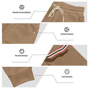 Detail der khakifarbenen Fleece-Jogginghose mit elastischem Kordelzug und Seitentasche