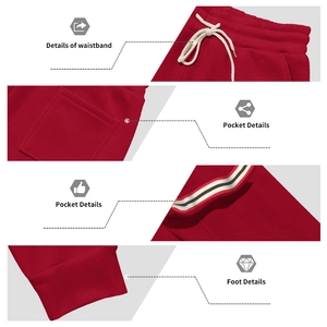 Détails d'un jogging thermique rouge avec taille élastique à cordon et poches latérales