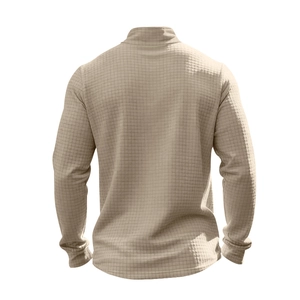 Vista posteriore della felpa da uomo con mezza zip e trama a nido d'ape color beige