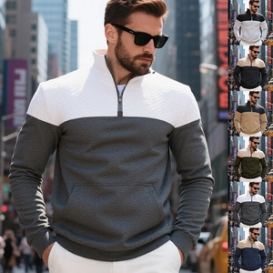Felpa da uomo con mezza zip, trama a nido d'ape, design colorblock e comoda tasca a marsupio