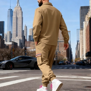 Ensemble cargo kaki pour homme avec pantalon à rayures tricolores et veste à col