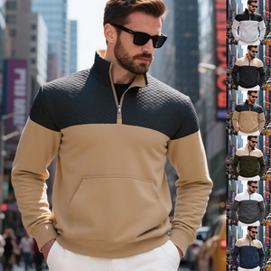 Felpa da uomo in jacquard trapuntato pesante con collo alto e zip a contrasto