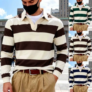 Polo casual da uomo a maniche lunghe con motivi a righe e colletto classico a risvolto