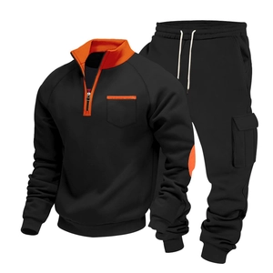 Herren Freizeit-Trainingsanzug mit Fleece-Stehkragen-Sweatshirt und Cargo-Sporthose