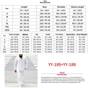 Tableau des tailles détaillé pour ensemble décontracté homme blanc avec haut et pantalon long