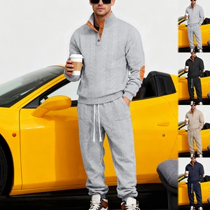 Conjunto de Chándal Retro de Punto de Trenzas para Hombre Top Henley de Manga Larga y Pantalones con Cordón Casual Suelto
