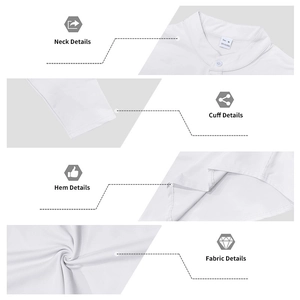 Détails du t-shirt à col baseball blanc, tissu 100% polyester et marquage de taille M