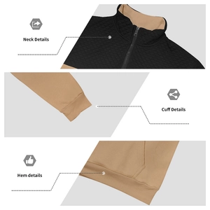 Vue détaillée de la texture matelassée du sweat bicolore avec ourlet et poignets côtelés