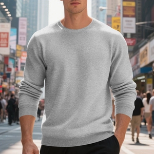 Men's casual light grey crewneck sweatshirt with ribbed cuffs in a street style fit