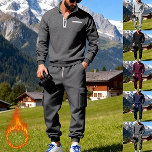Herren Freizeit-Fleece-Trainingsanzug mit Half-Zip Sweatshirt und Cargo-Jogginghose Winter