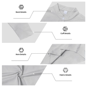 Gros plan détaillé du col Henley et de la texture du tissu 100% polyester en gris