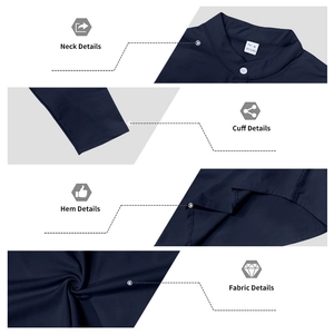 Détails de la texture du tissu et des coutures du col de la chemise Henley bleu marine