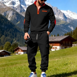 Schwarzer Herren-Trainingsanzug mit orangen Details und Cargo-Sweatpants für Freizeit