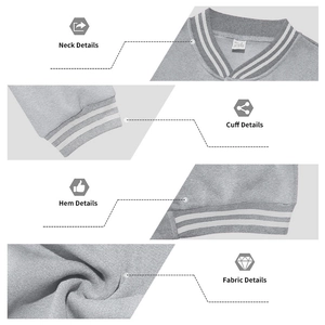 Détails du col baseball et des poignets rayés sur veste de sport en maille grise