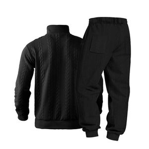 Detailed back view of men's casual tracksuit featuring premium textured 3D cable knit fabric