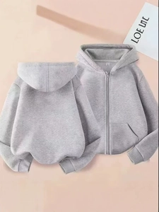 Kids Zip-up Hooded Hoodie Fleece Lined Solid Color Long Sleeve Sweatshirt For Boys Girls Casual Outdoor Warm Jacket