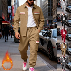 Ensemble de survêtement kaki doublé polaire pour homme avec veste cargo et jogging