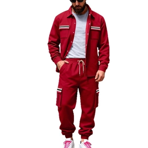 Ensemble veste et pantalon cargo thermique bordeaux pour homme avec doublure polaire