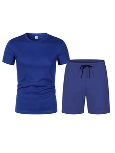 Ensemble de sport bleu marine pour hommes avec t-shirt en mesh et short à cordon