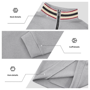 Details van de gestreepte kraag, manchetten en zoom van het heren sport sweatshirt pak