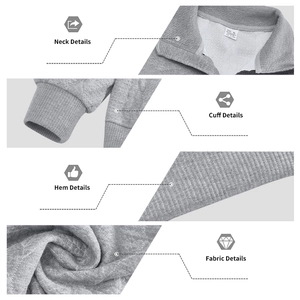 Detail view of men's grey ribbed sweater showing neck, cuff, hem and textured fabric