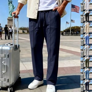 Men's casual straight-leg drawstring trousers in various colors for outdoor travel wear