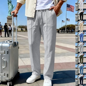 Men's straight-leg casual drawstring joggers with center seam details in multiple colors