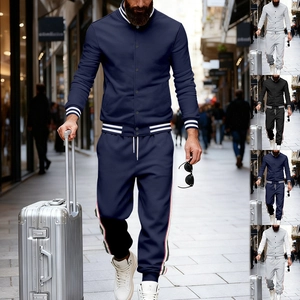 Veste de Baseball et Jogging pour Hommes Top et Bottom Rayé Poignets Nervurés Survêtement Décontracté Printemps Automne