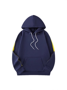 Sweat à Capuche Casual pour Hommes Pull-Over Rayure Latérale Contrastée Hoodie à Manches Longues Avec Poche Kangourou Sport Loisirs Haut Hommes Vêtements